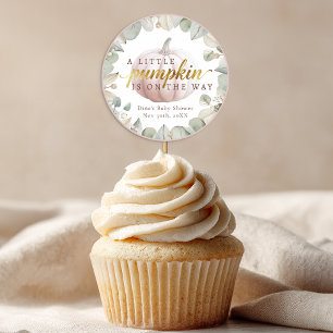 Een zachte pompoenroze herfst baby shower favor st ronde sticker