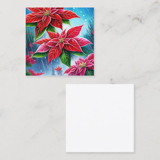 Een zachte regen van rode en roze poinsettia bloem vierkante visitekaartje (Voorkant / Achterkant)