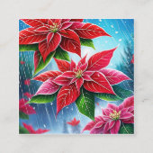 Een zachte regen van rode en roze poinsettia bloem vierkante visitekaartje (Voorkant)