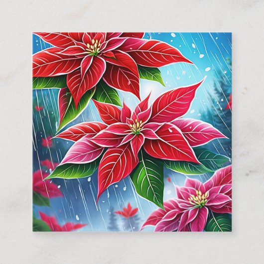 Een zachte regen van rode en roze poinsettia bloem vierkante visitekaartje (Voorkant)