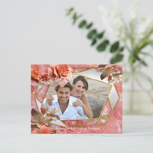 Een zachte, rozeachtige tint genaamd Peach Fuzz Fl Aankondigingskaart (Staand voorkant)