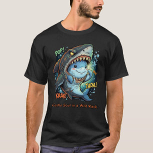 Een zachte ziel in een wild masker Cute haai T-shirt