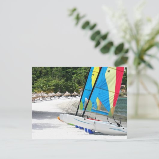 Een zandstrand op het eiland Saint Lucia Briefkaart (Staand voorkant)