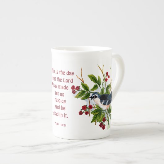 een zangvogel in een bessen struik met de scriptbo porselein kop (Voorkant rechts)