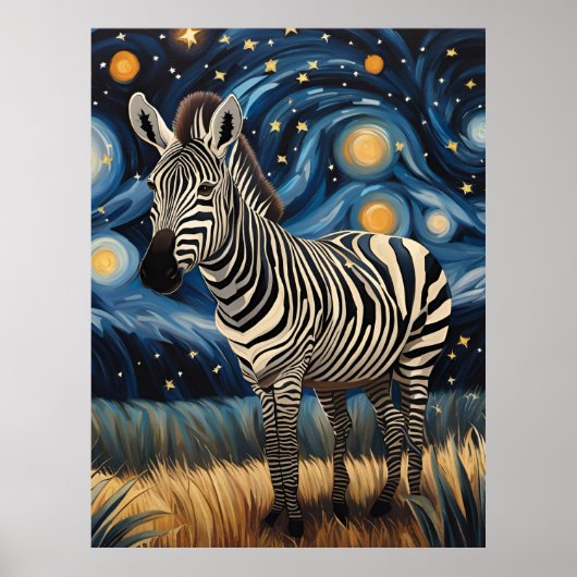 Een Zebra in de Sterrennacht Poster (Voorkant)