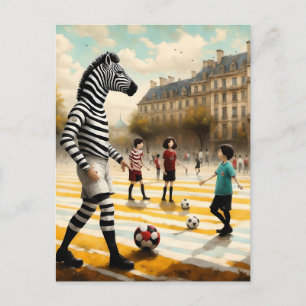 Een Zebra-scheidsrechter in een voetbalwedstrijd Briefkaart