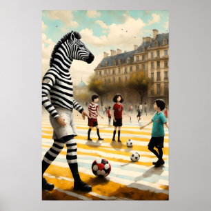 Een Zebra-scheidsrechter in een voetbalwedstrijd Poster