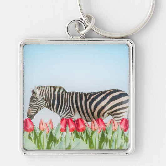 Een zebra tussen de tulpen sleutelhanger (Voorkant)