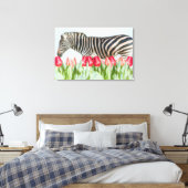 Een Zebra van de Tulpen Canvas Afdruk (Insitu (Slaapkamer))