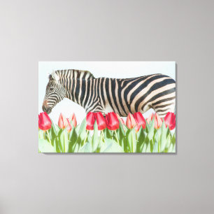 Een Zebra van de Tulpen Canvas Afdruk