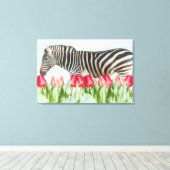 Een Zebra van de Tulpen Canvas Afdruk (Insitu (Houten vloer))