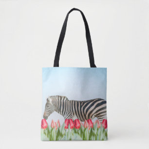 Een Zebra van de Tulpen Tote Bag