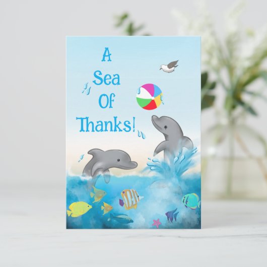 Een Zee van Dank Dolfijn Volleybal Oceaan Bedankkaart (Staand voorkant)