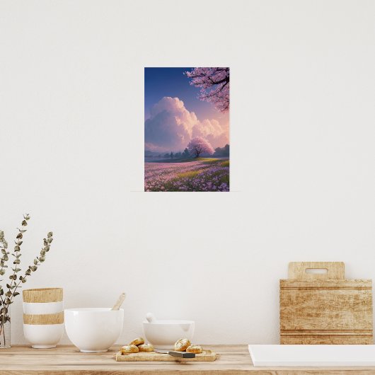 Een zee van Roze Bloemen Poster (Keuken)