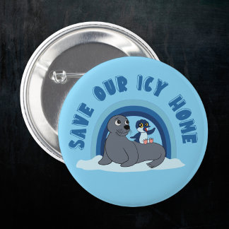 Een zeehond en een pinguïn "Save Our Icy World"-ca Ronde Button 5,7 Cm