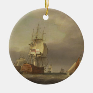 Een zeekapje met Mannen-van-oorlog en kleine vlokk Keramisch Ornament