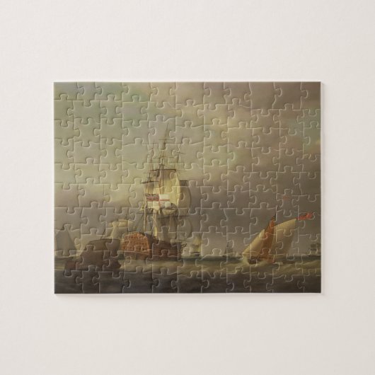Een zeekapje met Mannen-van-oorlog en kleine vlokk Legpuzzel (Horizontaal)
