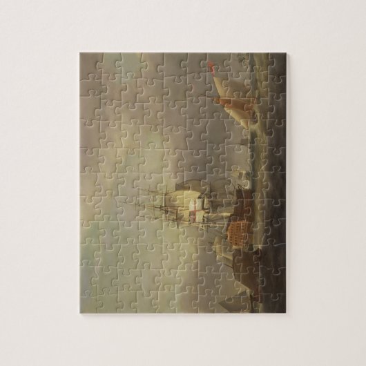 Een zeekapje met Mannen-van-oorlog en kleine vlokk Legpuzzel (Verticaal)