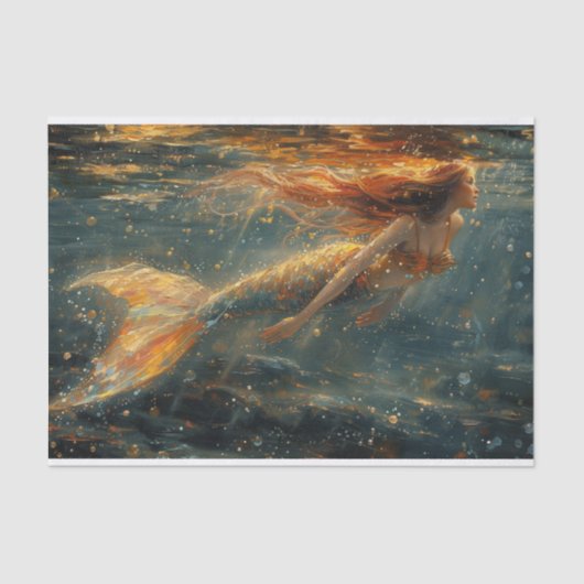 Een zeemeermin die op het wateroppervlak zit te gl tissuepapier (Voorkant)