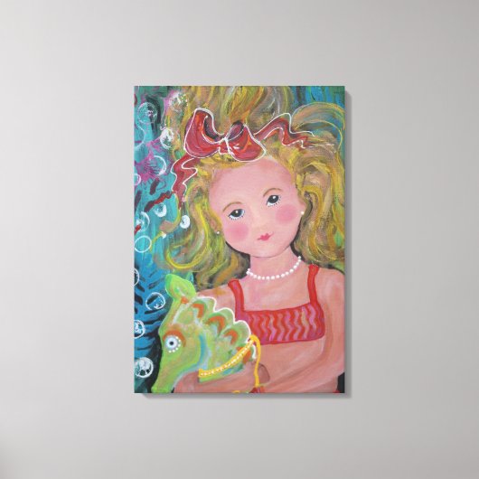 Een Zeemeermin & haar Huisdier Zeepaardje - Canvas (Voorkant)