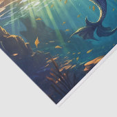 Een zeemeermin in een ondiepe onderwatergrot tissuepapier (Detail)