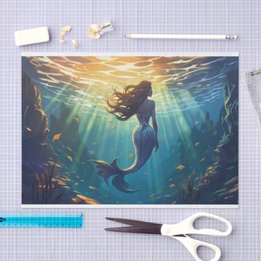 Een zeemeermin in een ondiepe onderwatergrot tissuepapier (Craft)