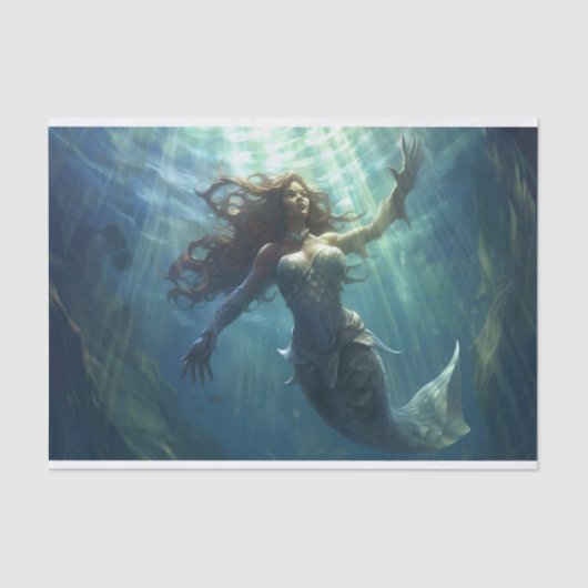 Een zeemeermin in een zonovergoten tunnel zwemt om tissuepapier (Voorkant)