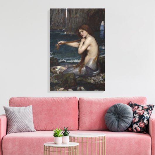 Een zeemeermin van John William Waterhouse Canvas Afdruk (Insitu (Woonkamer))