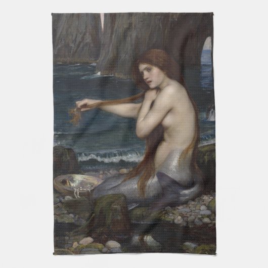 Een zeemeermin van John William Waterhouse Theedoek (Verticaal)