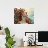 Een zeemeermin zingt tegen het poster van de zon (Thuiskantoor)