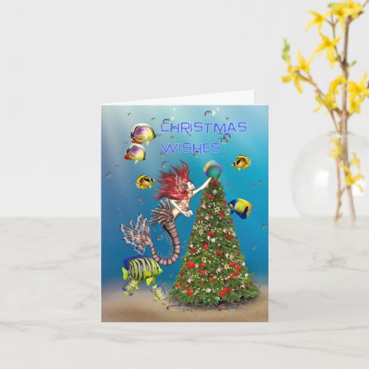 Een zeemeerminnen kerstwensen kaart (Gele Bloem)