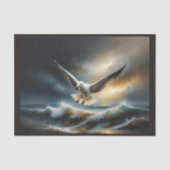Een zeemeeuw boven stormachtige oceaan in kustscèn tissuepapier (Voorkant)