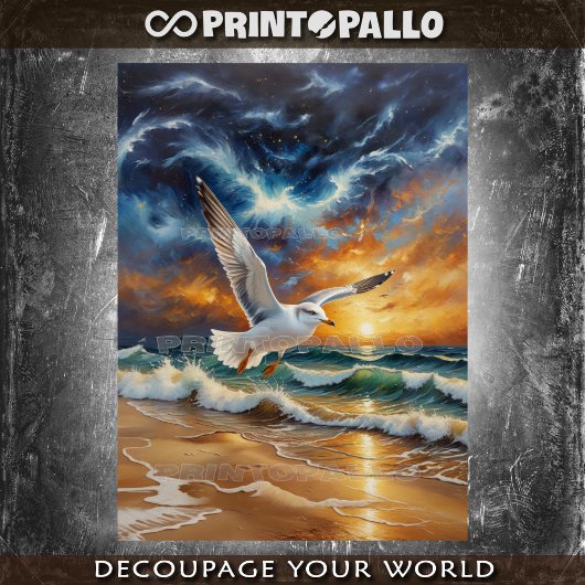 Een zeemeeuw die over de stormachtige oceaan vlieg tissuepapier