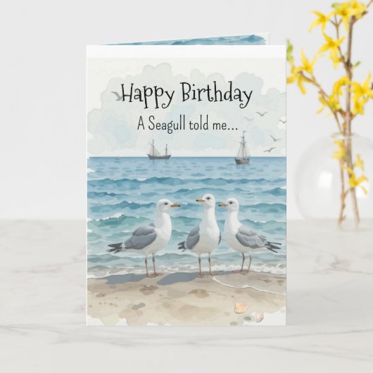 Een zeemeeuw persoonlijkheid Verjaardag Fun Bird Kaart (Gele Bloem)