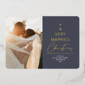 Een zeer gehuwd kerstscript blauw zilver folie feestdagenkaart (Voorkant)