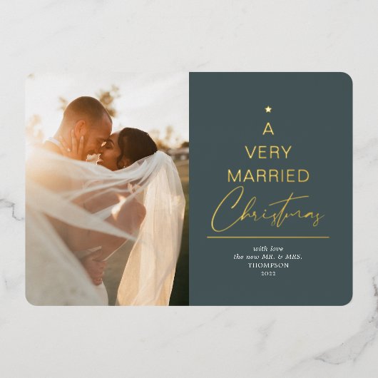 Een zeer gehuwd kerstscript Green Gold Folie Feestdagenkaart (Voorkant)