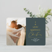 Een zeer gehuwd kerstscript Green Gold Folie Feestdagenkaart (Staand Voorkant)