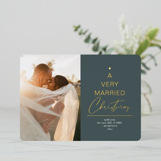 Een zeer gehuwd kerstscript Green Gold Folie Feestdagenkaart (Staand Voorkant)