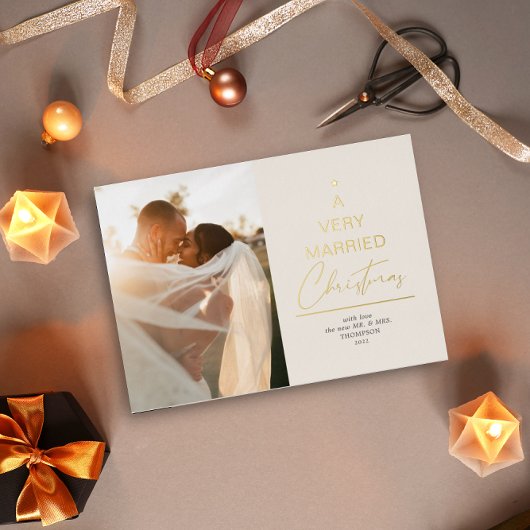 Een zeer gehuwd kerstscript. Ivory Gold Folie Feestdagenkaart
