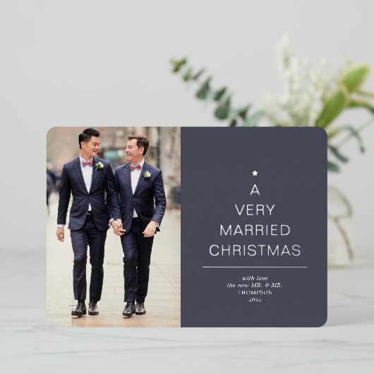 Een zeer gehuwde kerstblauwe zilver folie feestdagenkaart (Staand Voorkant)