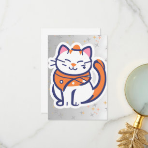 Een zeer gelukkige witte en roze smoking kat Flat Bedankkaart