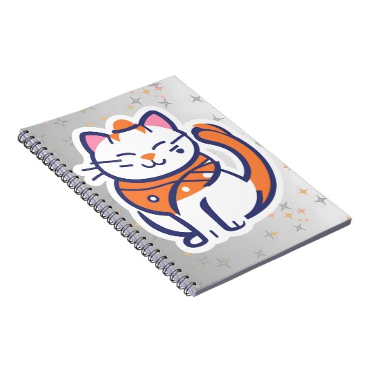 Een zeer gelukkige witte en roze smoking kat Spira Notitieboek (Rechterzijde)