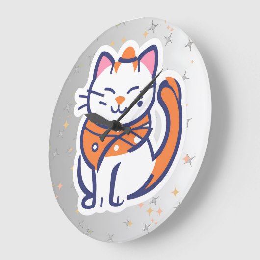 Een zeer gelukkige witte en roze smoking kat Wall Grote Klok (Hoek)