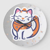 Een zeer gelukkige witte en roze smoking kat Wall Grote Klok (Voorkant)