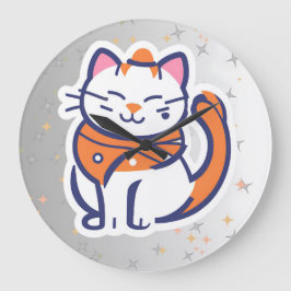 Een zeer gelukkige witte en roze smoking kat Wall Grote Klok