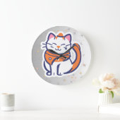 Een zeer gelukkige witte en roze smoking kat Wall Grote Klok (Huis)