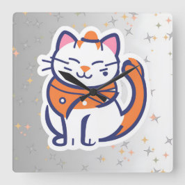 Een zeer gelukkige witte en roze smoking kat Wall Vierkante Klok