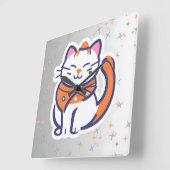 Een zeer gelukkige witte en roze smoking kat Wall Vierkante Klok (Hoek)