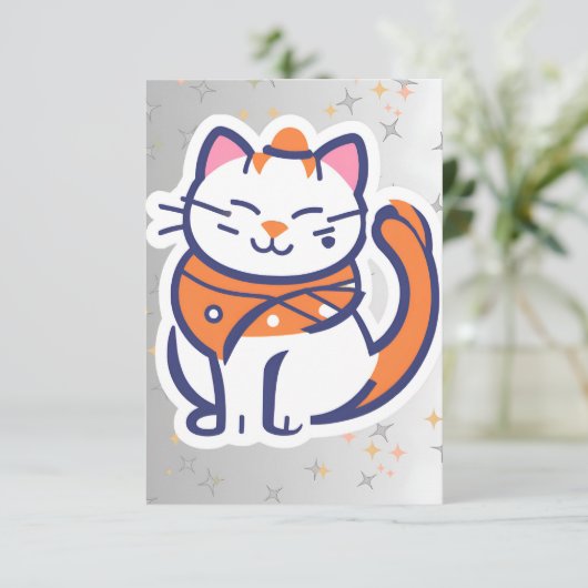 Een zeer gelukkige witte en roze smokingkat Plat D Bedankkaart (Staand voorkant)