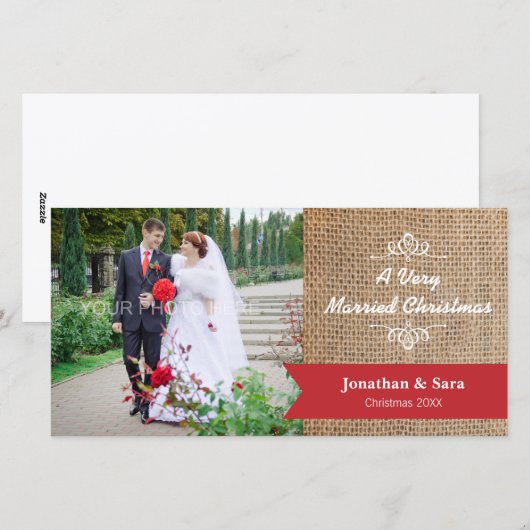 Een zeer getrouwde kerst, Burlap foto Feestdagenkaart (Voorkant / Achterkant)